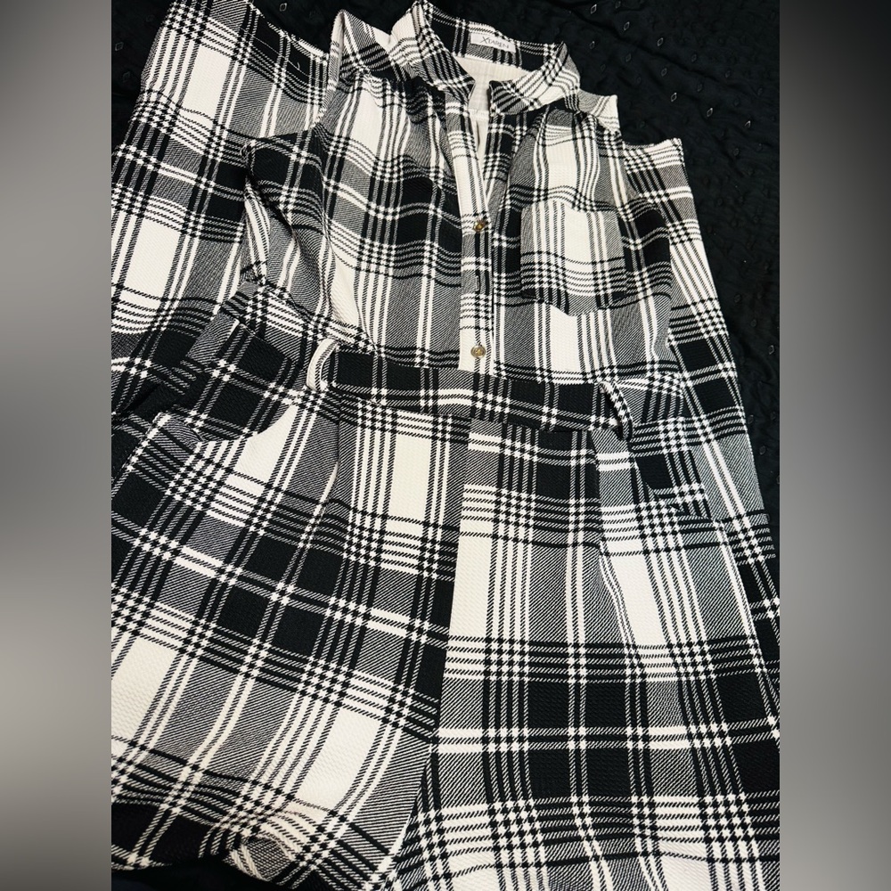 Plaid jumpsuit v-neck side zip with pockets